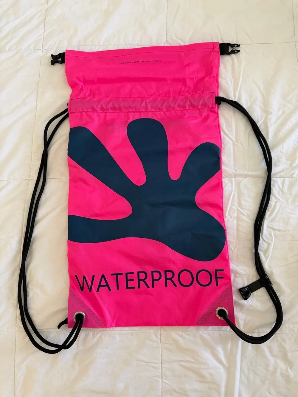 Waterproof Drawstring Backpack - Hot Pink/Black